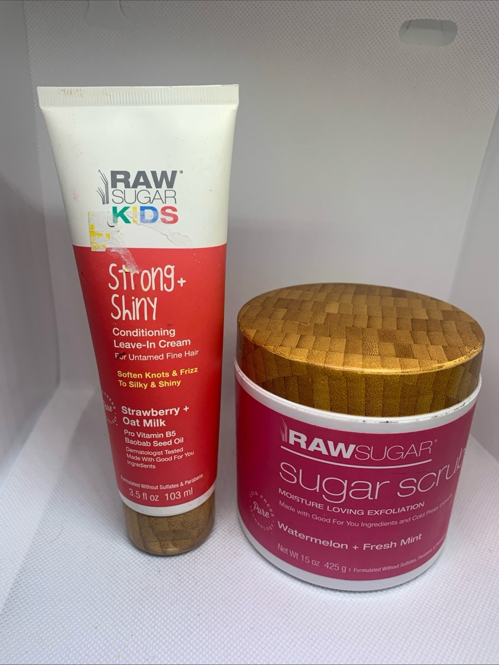 RAW Sugar Kids Strong + Shiny Strawberry Leave-In Cream and Sugar Scrub